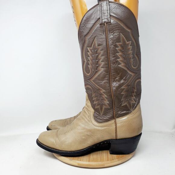 Sanders Boots Men 9.5 E WIDE Two Tone Brown Leather Retro Cowboy Western Vintage - Picture 2 of 16